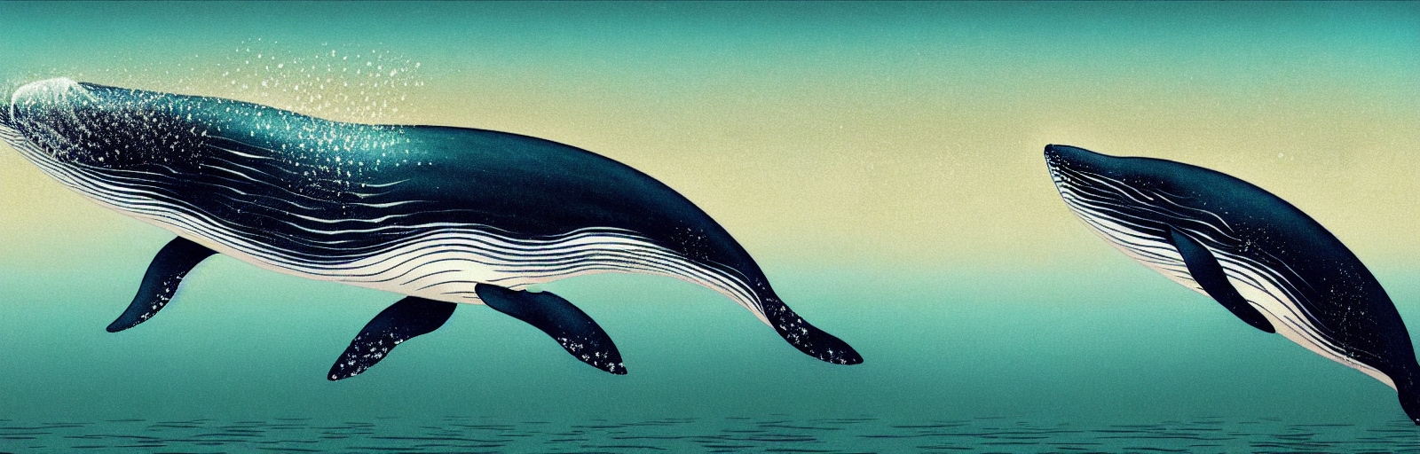 Elegant Portrait Of A Whale Deep Under Water By Ohara Koson...
