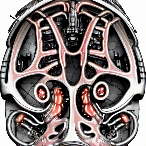 A Retrofuturistic Anatomically Correct Brain Made Of Metal,...