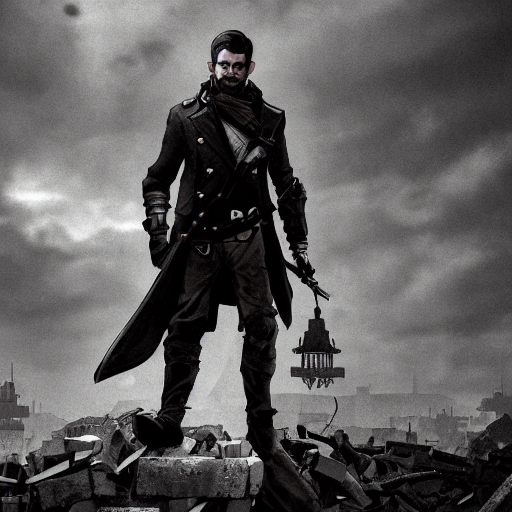 Portrait Of Corvo Attano Standing On A Pile Of Rubble, Dunwa...
