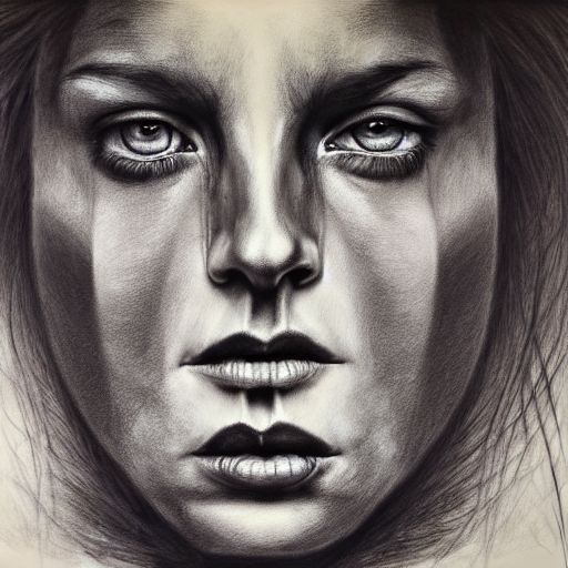 Painted Closeup Portrait Of Intense Woman, Fierce, Fantasy,...