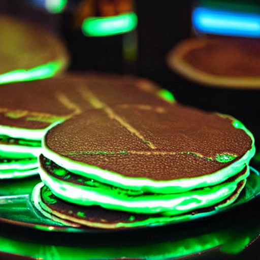 A Cybertronic Stack Of Metal Pancakes, Glowing Green Syrup
