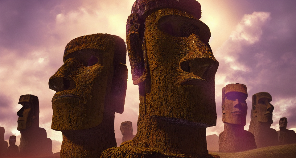 Cyber Moai On Easter Island, Digital Painting, Highly Detail...