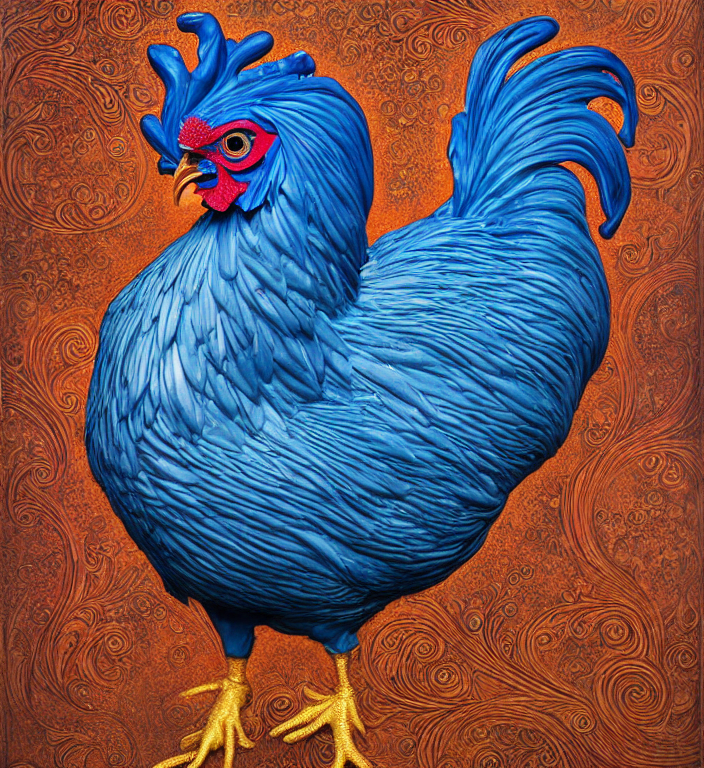 Beautiful Regal Blue Chicken Hen Centered, Artwork By James...