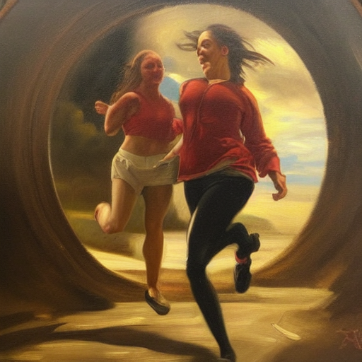 In These Oil Paintings We See Two Woman Who Seems To Be Runn...