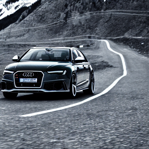 Audi Rs 6 Driving On A Road In The Alps, Black Ink Manga Dra...