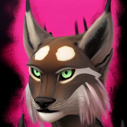 Black Anthro - Lynx, Human With Head Of Lynx, Pink Mohawk, F...