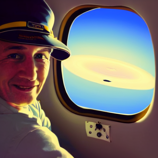 The Pilot In Hat At The Helm Of The Plane, View Inside The C...