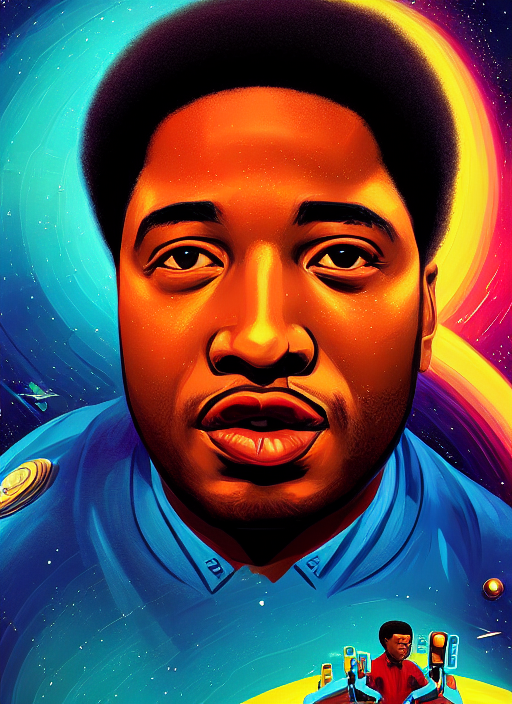 Retrofuturistic Portrait Of A Young Fred Hampton In Star Tre...