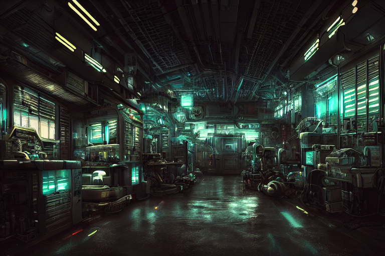 Photo Of Small Sci - Fi Machine Shop In A Shipping Container...