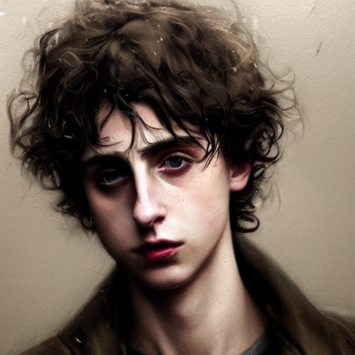 Timothee Chalamet, Raining, Close Up, Rim Lighting, Portrait...