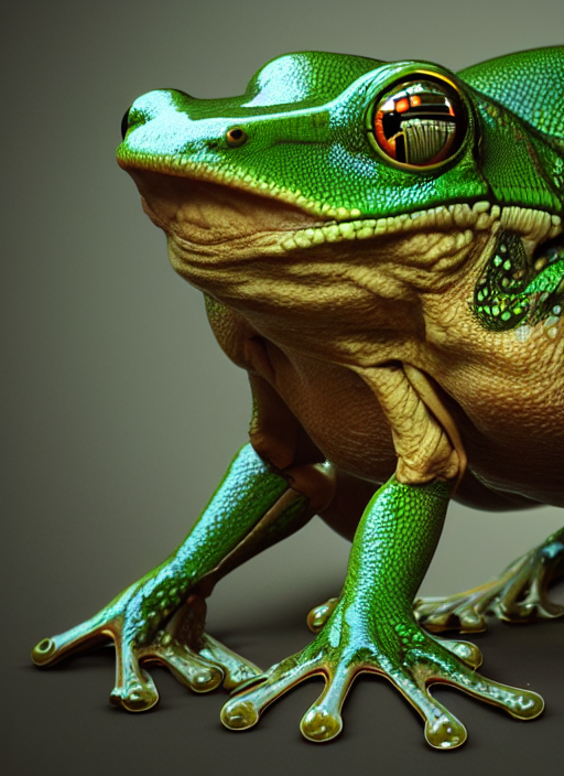 Studio Shot Of Biomechanical Emerald Tree Frog Au Naturel, H...