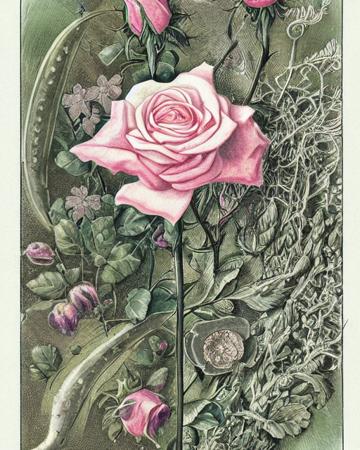 Fantasy Rose With Flower Vintage Botanical Illustration Styl... — Stable Diffusion AI Prompt: fantasy rose with flower vintage botanical illustration style, made by ernst hae...