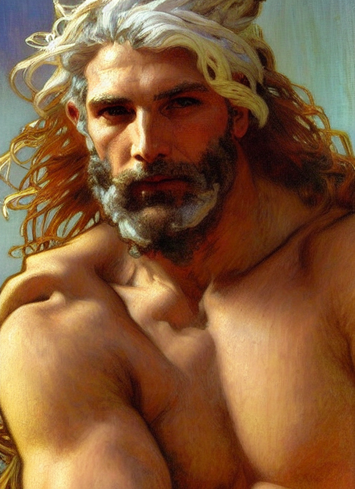 Painted Portrait Of Ruggedly Handsome Zeus Greek God By Gast...