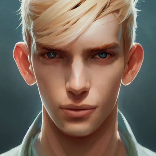 Symmetry A Detailed Close Up Portrait Of A Blonde Young Man,...