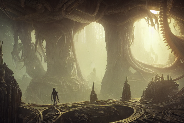Alien Temple Interior Barroque Style, Cthulhu, Tentacles Arc...