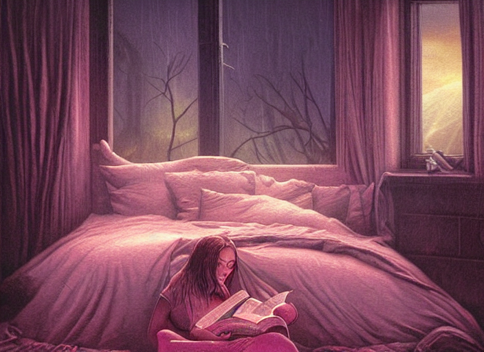 Fantasy Oil Painting, A Massive Lightning Strike On A Bed, I...