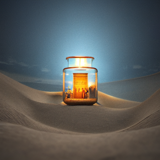 Carn Inside A Glass Jar Buried In Sand, Intricate Detail, Hy...
