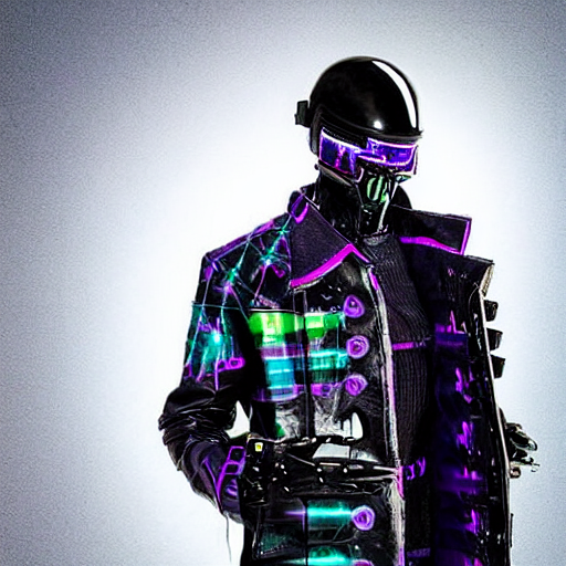 Mysterious Figure Wearing A Synthwave Punk Cyber Cybernetic...