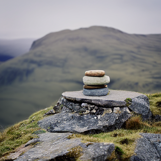 A Stone Cairn Inside A Glass Jar, A Photograph, On A Mountai...