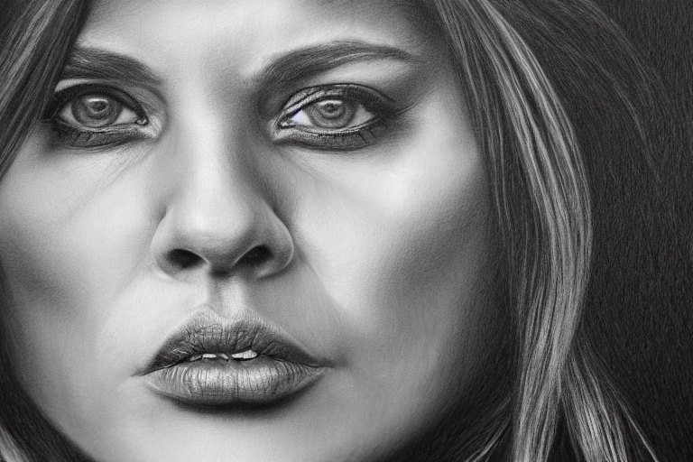 Painted Closeup Portrait Of Intense Woman, Fierce, Charming,...