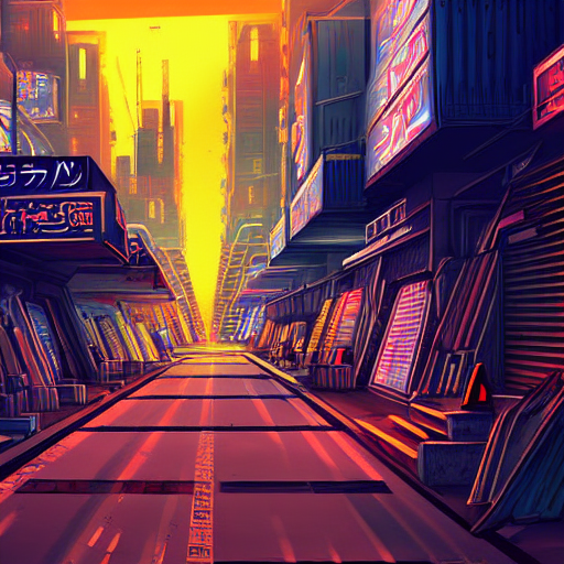 Neo - Tokyo Street Between Pyramids Of Egypt, Digital Art, 3...