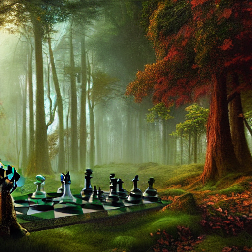 A Magical Forest With Huge Chess Pieces, 8 K, Matte Painting...