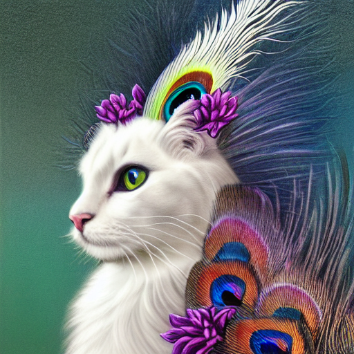 Beautiful White Fluffy Cat, Three Quarters Profile View, Wit...