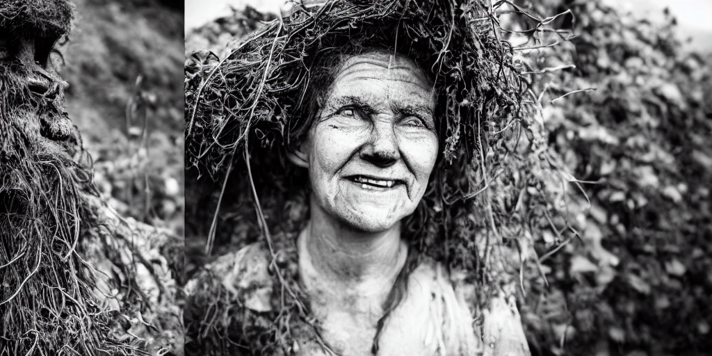 Alpine  Female Farmers  Head  Black And White  Being  Overgr...