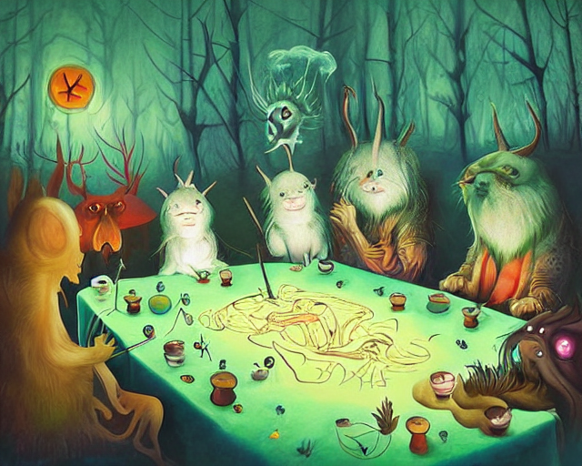 Weirdest Cute Glowing Critters In A Forest Cabin Havin A Tea...