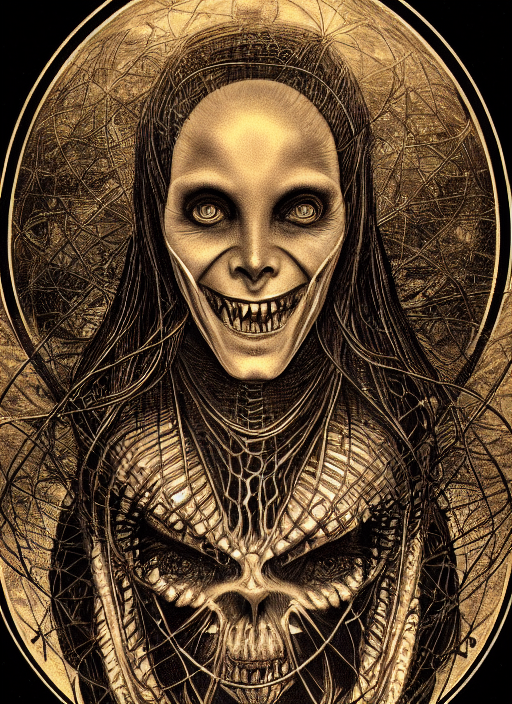 Face Shot Of An Evil Woman With An Evil Grin And Planets Swa...