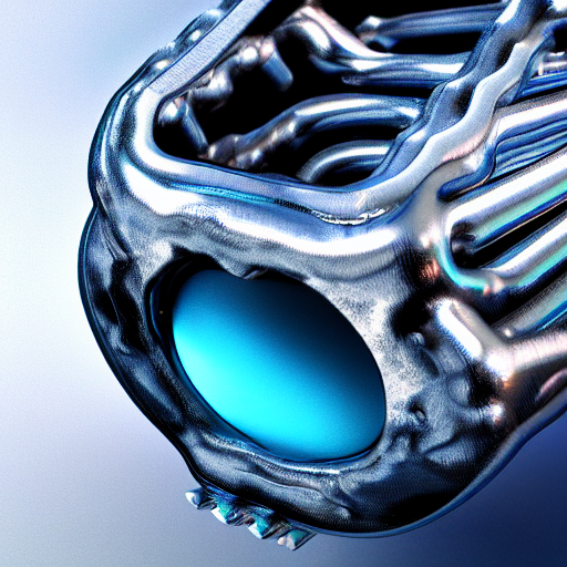 A Biomechanical Blue Raspberry Made Of Metal, Reflective, Oc...