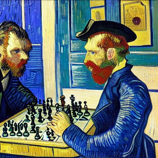 A Robot Playing Chess With Vincent Van Gogh In A Bar, Oil Pa...