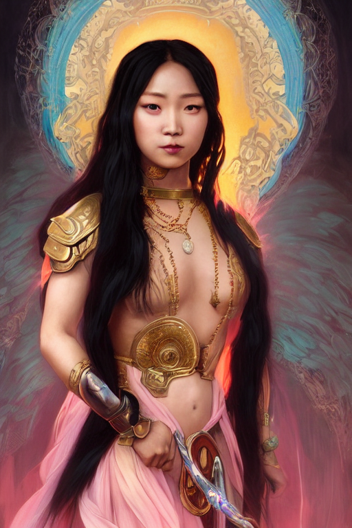 A Stunning Portrait Of An Asian Valkyrie With Long Black Hai...