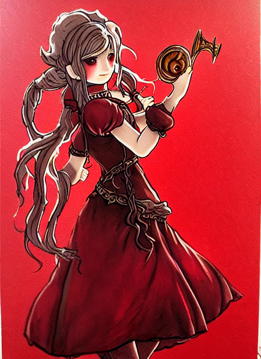 A Decal Papper Cutout Of Girl Bard In Red Dress, Fantasy, Du...