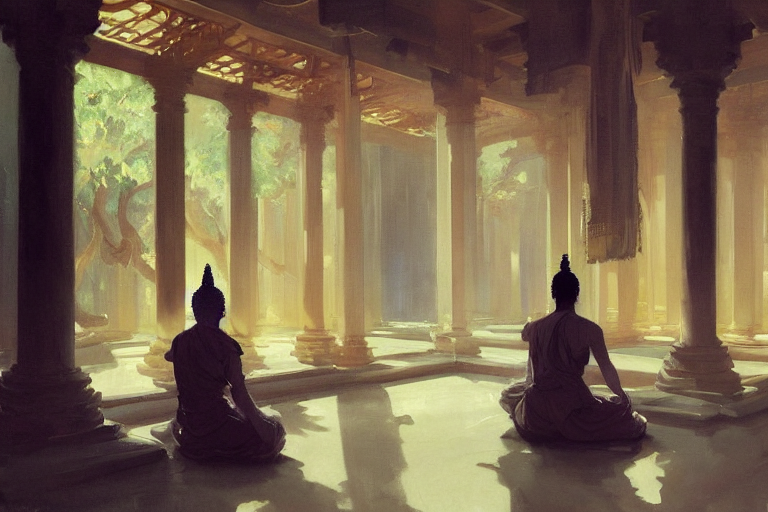 1 9 Century, Buddha Temple Interior, Mystical View, Darkness...