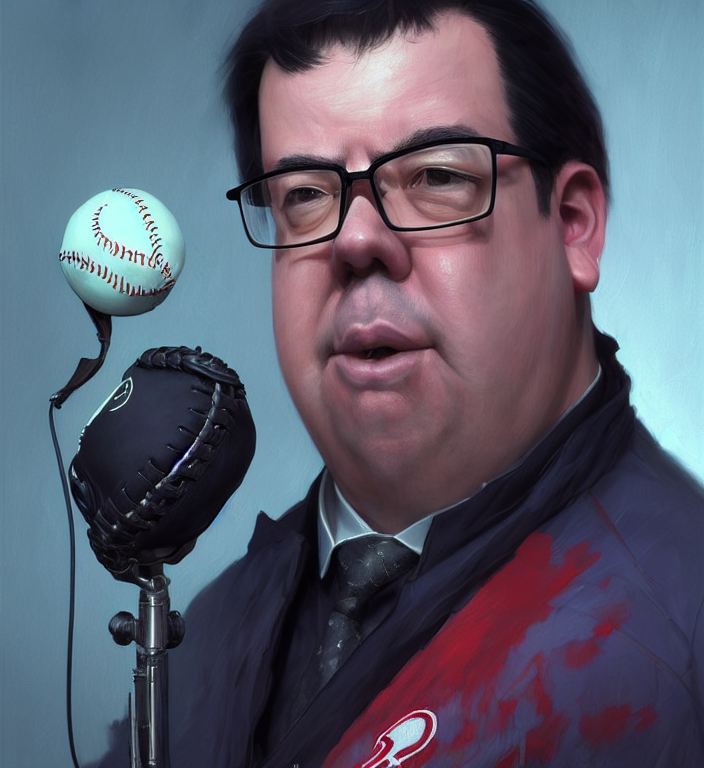 A Portrait Of Denis Coderre With Baseball Jersey And Radio M...
