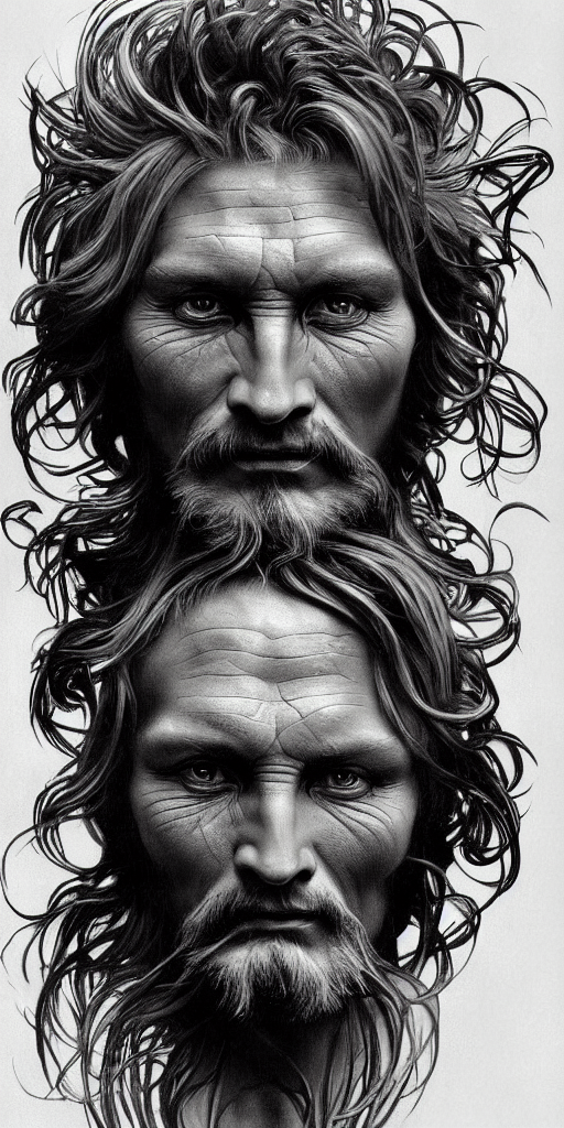 Painted Closeup Portrait Of Tree Man, Masculine, Fierce, Cha...