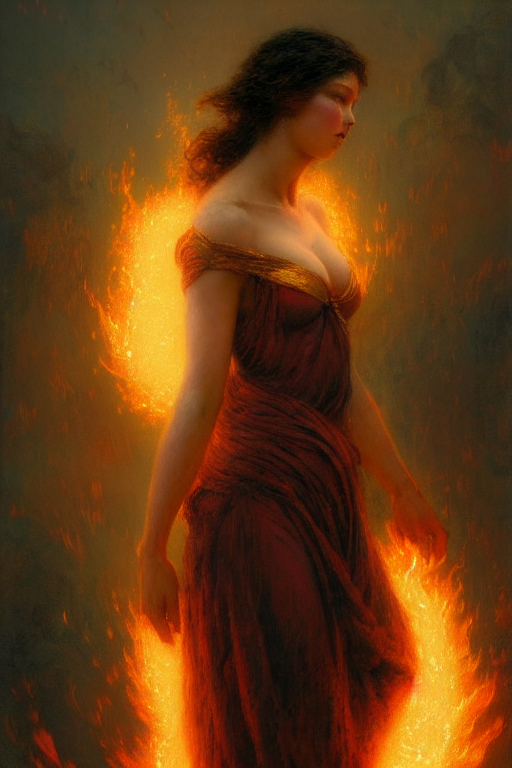 A Dream Women Made Out Of Flames, Illustration, High Quality...