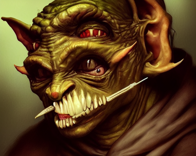 Profile Portrait Of A Medieval Goblin Eating Cakes In The Ca...