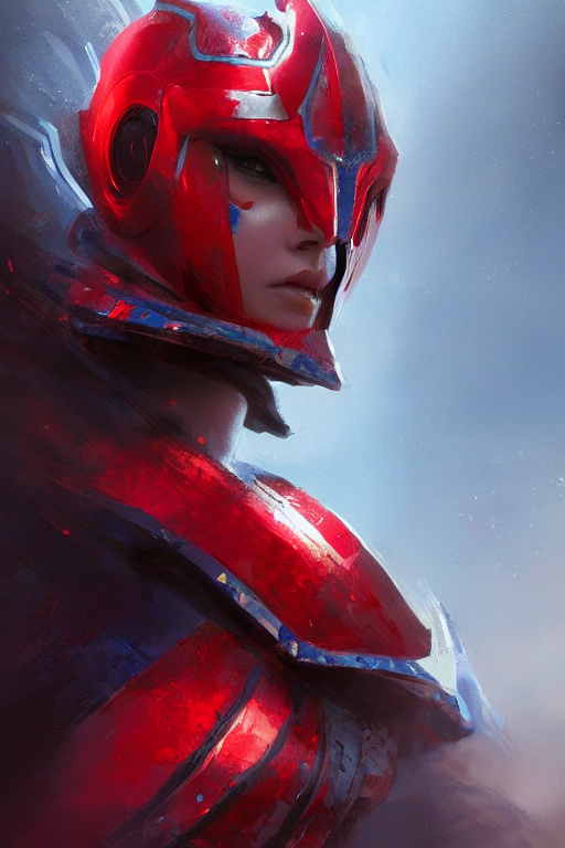 Red And Blue Armor, Portrait, Armor Girl, Fiight, Battle, Be...
