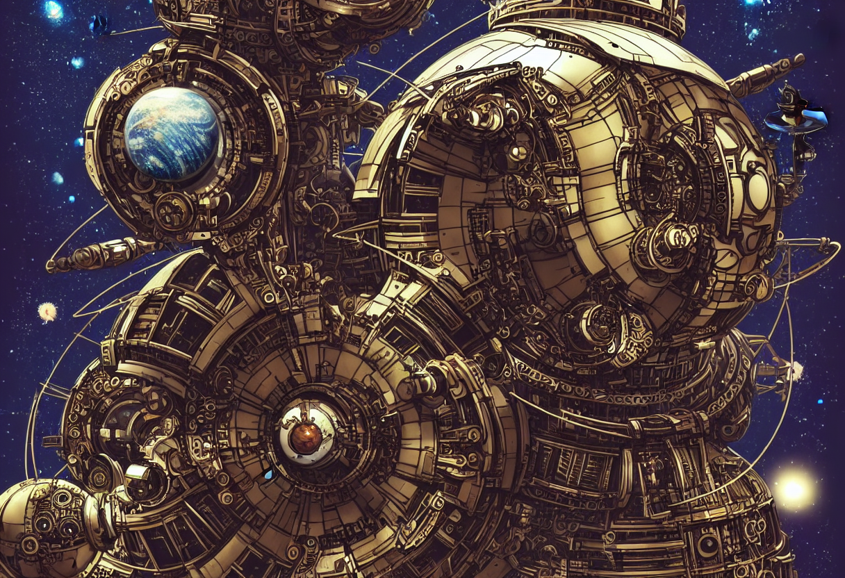 A Mechanical Planet, In The Background Of A Space War Of Sup...
