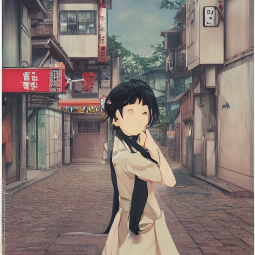 Girl Stands In A Japanese Street - Poster By Wlop, Kiyohara...