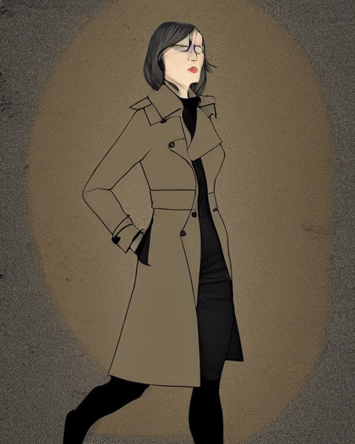 A Woman In A Trench Coat And Black Pants, A Digital Renderin...