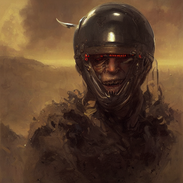 Painted Portrait Of Vampire Wearing Helmet Made From Ivory,...