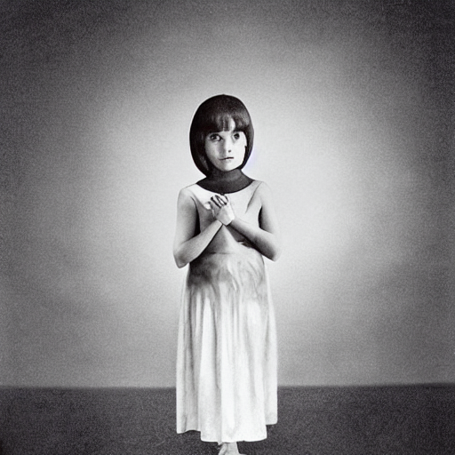 Face Portrait Of A Little Girl With Large Alien Eyes Standin...