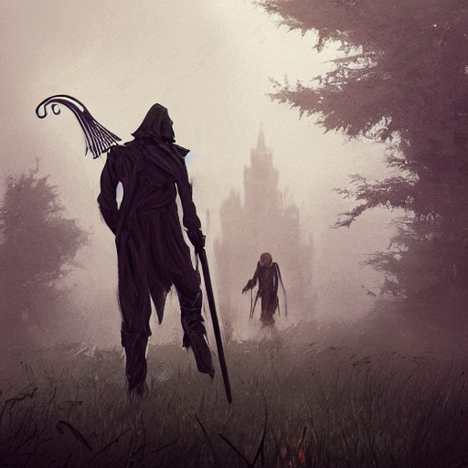 Death With A Scythe On His Shoulder Walking Surrounded By Wa...