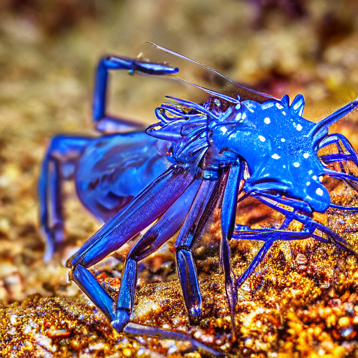 Macro Photography Of Blue Neocaridina Shrimp