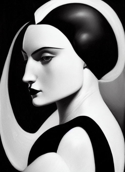 Black And White - Portrait Of A Woman Wearing Shiny Black Tr...