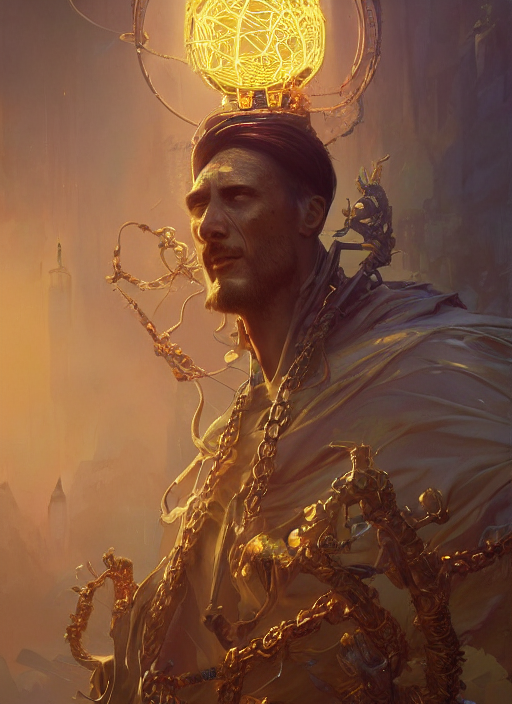 A Man With A Golden Cage Around His Head, Octane Render, Pet...