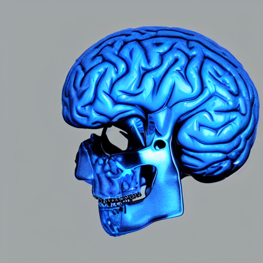 A Blue Anatomically Correct Human Brain Made Of Metal, Cyber...